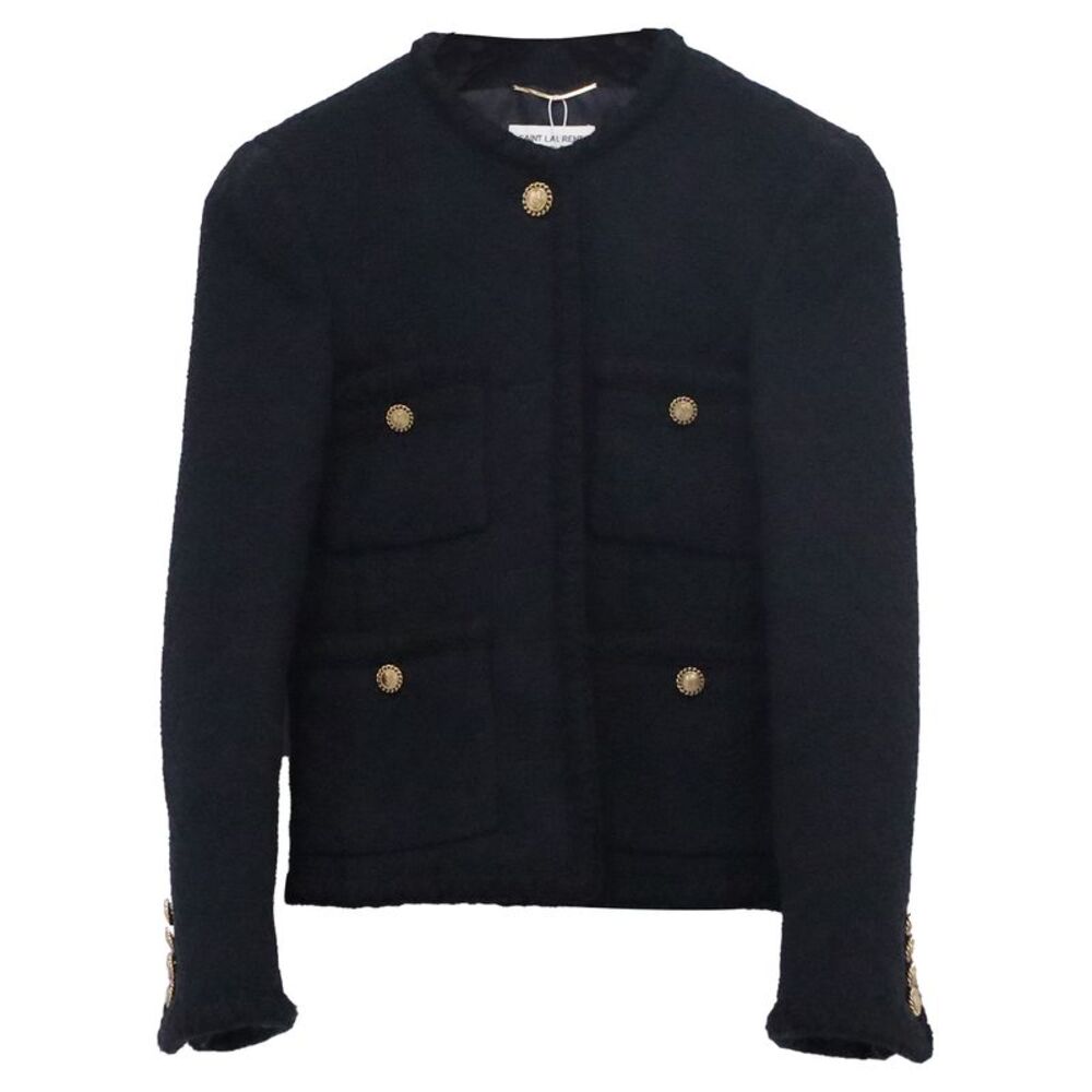 Saint Laurent Four-Pocket Tweed Blazer in Black Wool